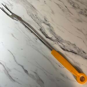 Vintage Meat Fork with Yellow Plastic Handle